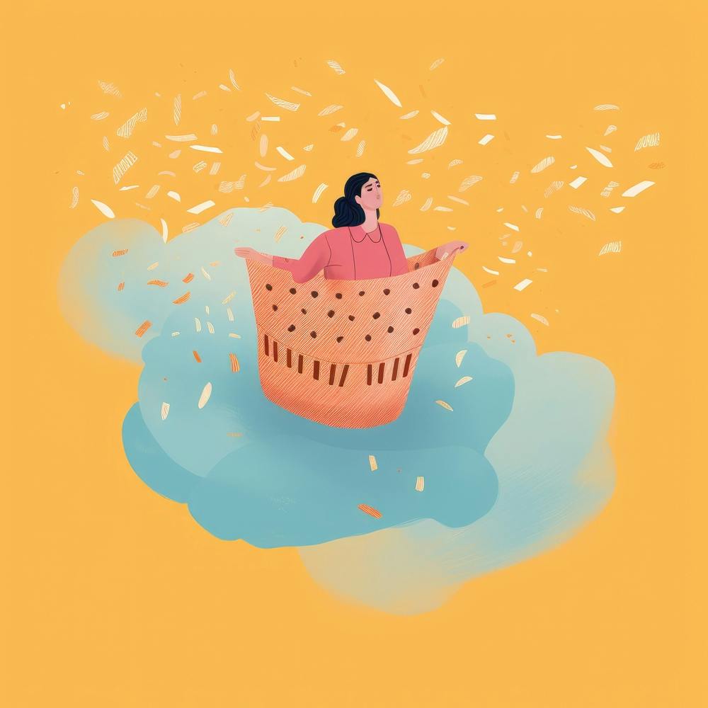 Illustration Of A Woman In A Basket 1