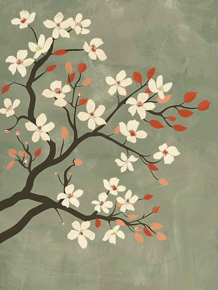Dogwood Tree Minimal Japandi Illustration 1