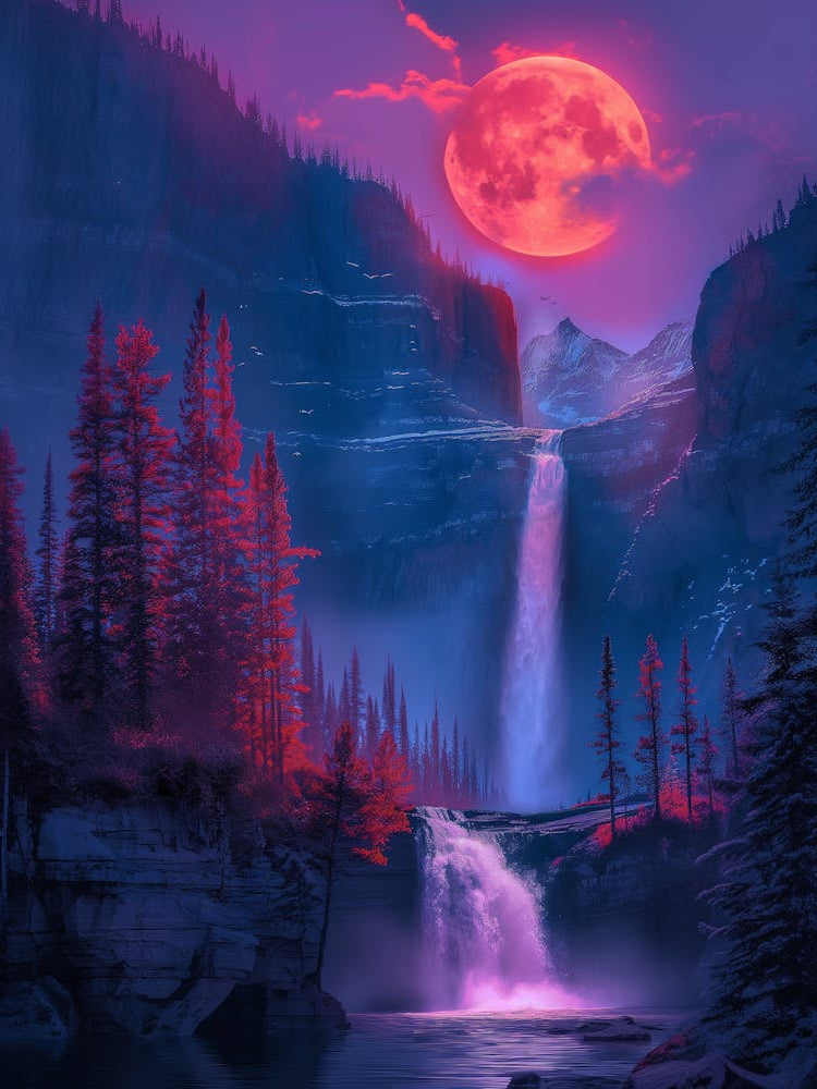 Full Moon Over Waterfall