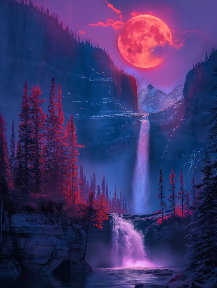 Full Moon Over Waterfall