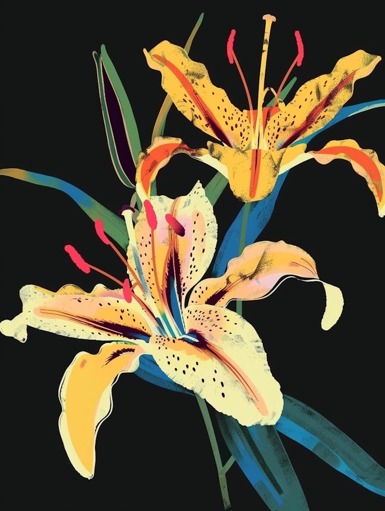 Neon Flowers On Black Lily 3