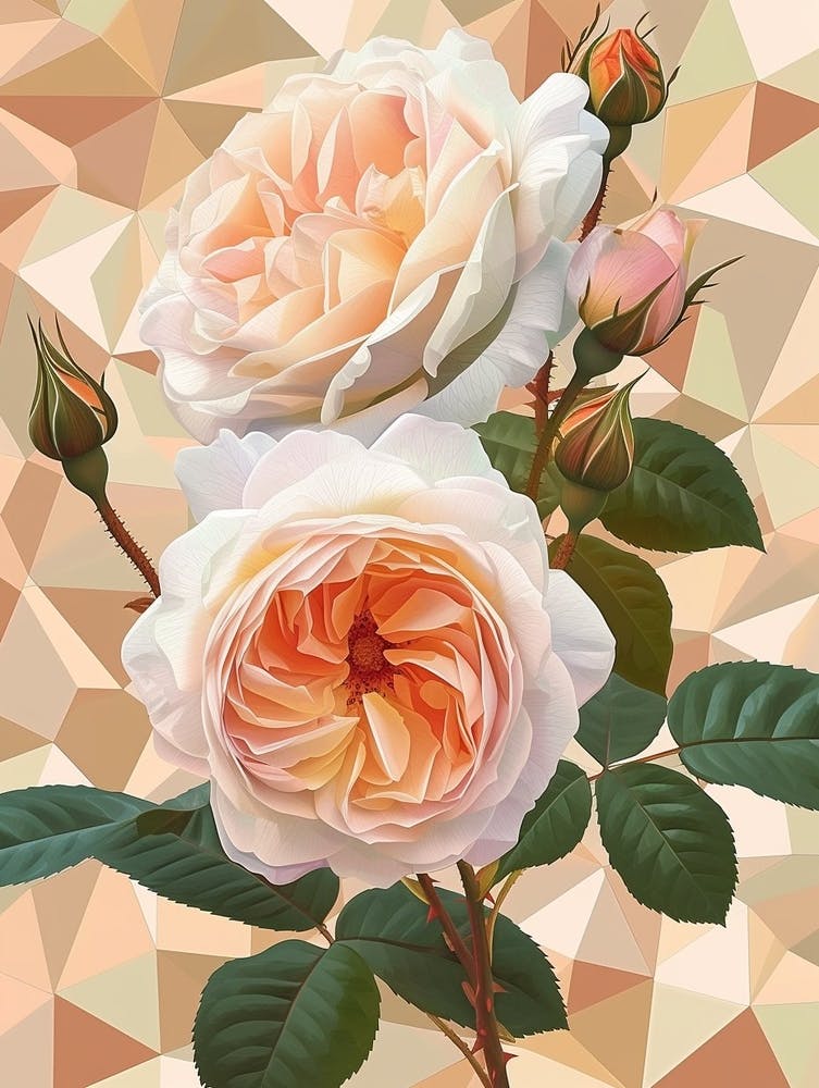 English Roses Painting Rose Geometric 5