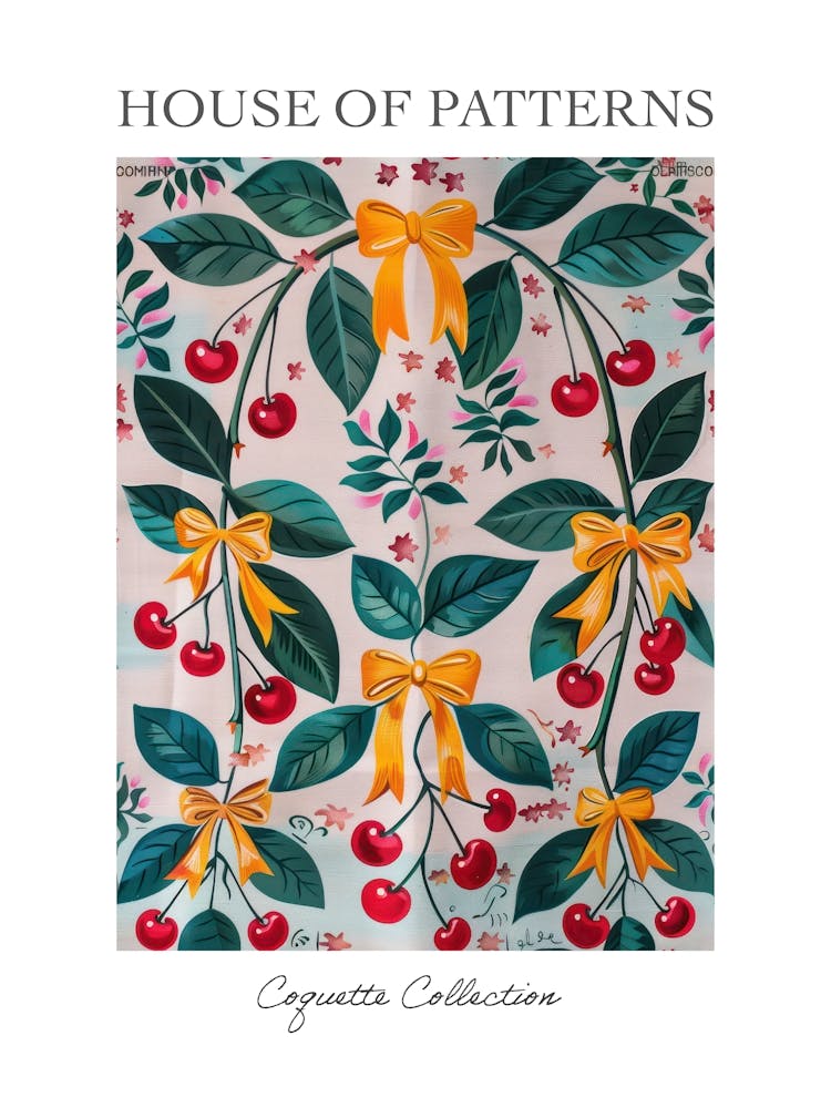 Botanical Bows And Cherries 1 Pattern Poster