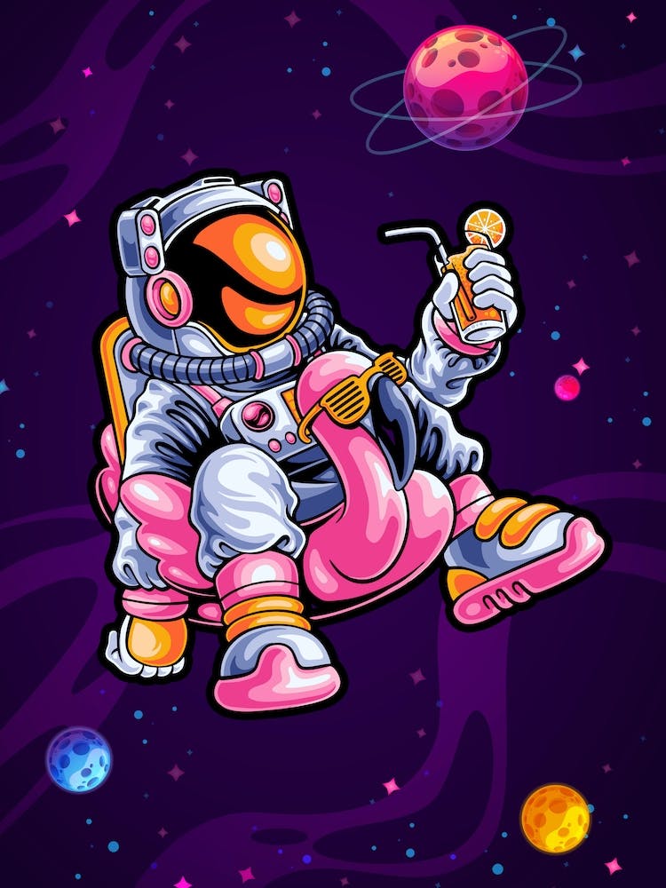 Relaxing astronaut in space — space poster, synthwave space, neon space, aesthetic poster
