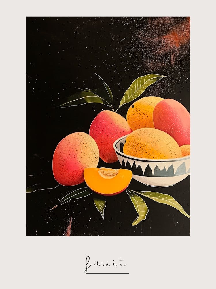 Art Deco Fruit With A Black Background Poster