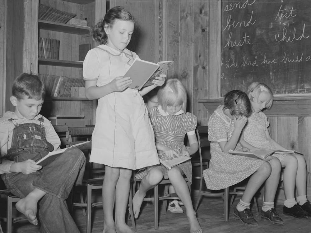 Reciting, Lake Dick Project School,Arkansas By Russell Lee
