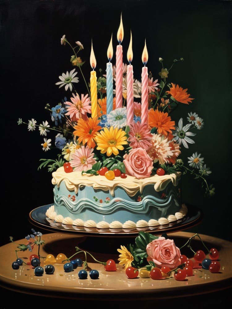 Birthday Cake & Candles Vintage Cookbook Style 2