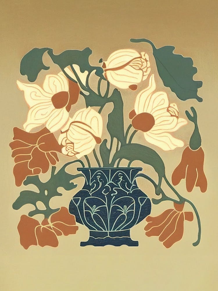 Vase mit Blumen Holzschnitt 2