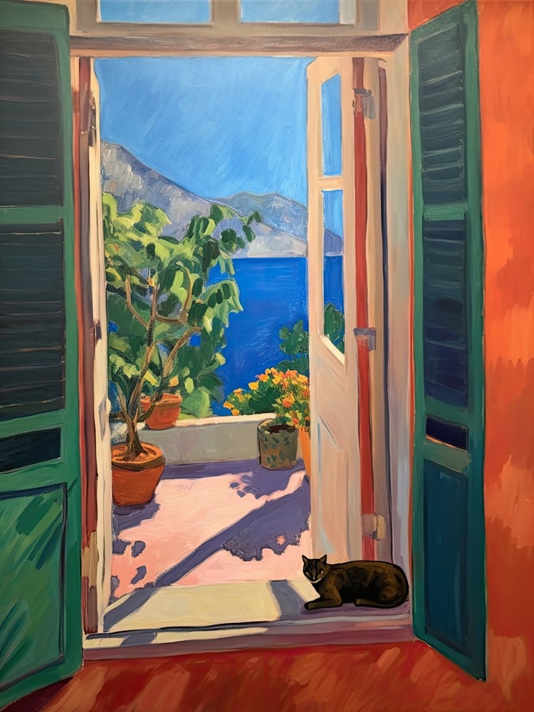 Open Window With Cat Matisse Inspired   Style Amalfi Coast 4