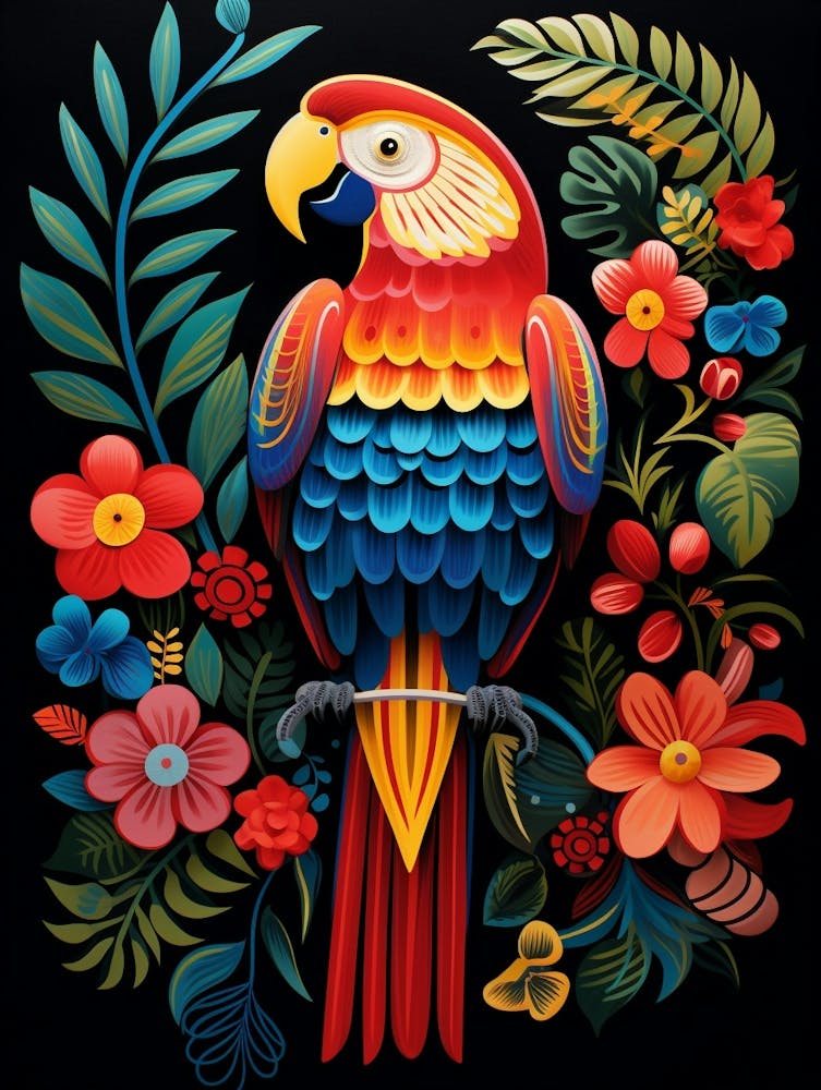 Folk Bird Illustration Macaw 1