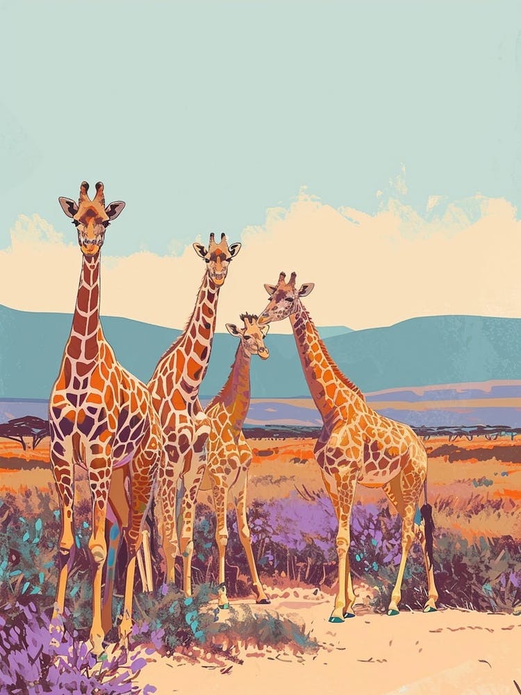 Herde von Giraffen in freier Wildbahn Illustration im Aquarellstil 2