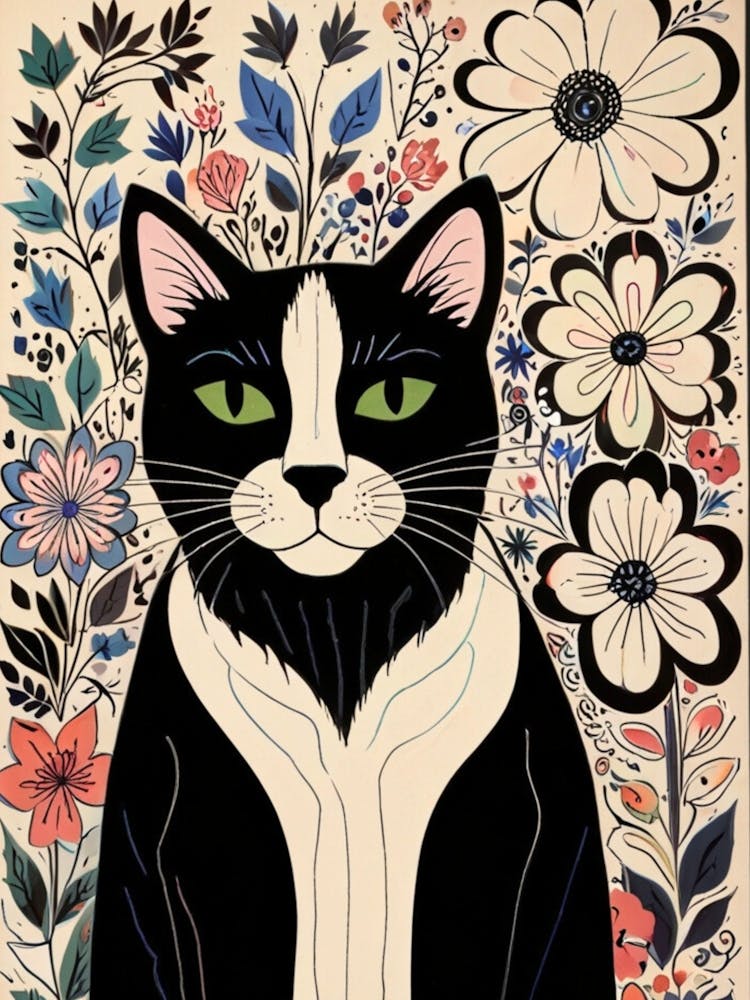 Cat With Flowers 1