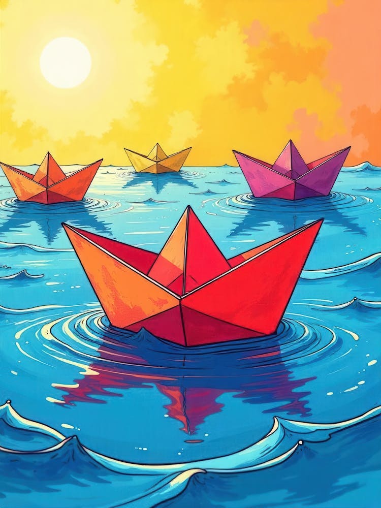 Paper Boats In The Ocean