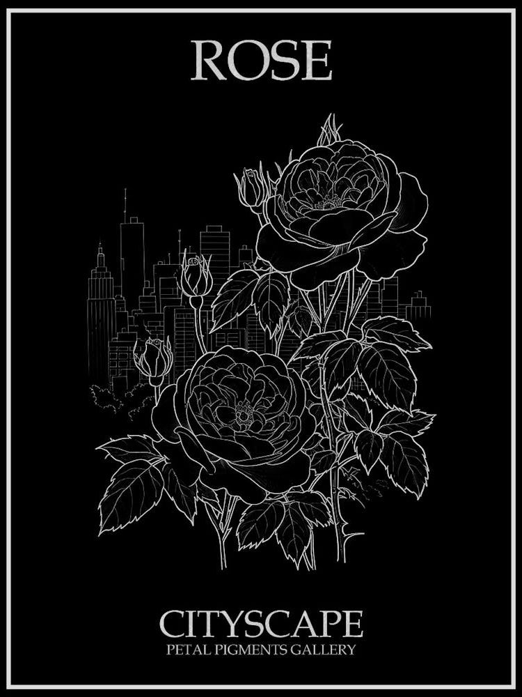 Rose Cityscape Line Drawing 2 Poster Inverted