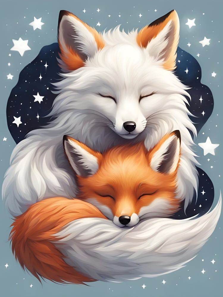 Cute Sleeping Happy Foxes