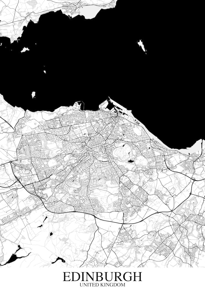 Edinburgh White Black Map