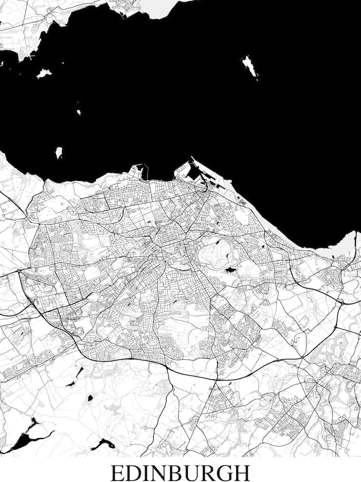 Edinburgh White Black Map