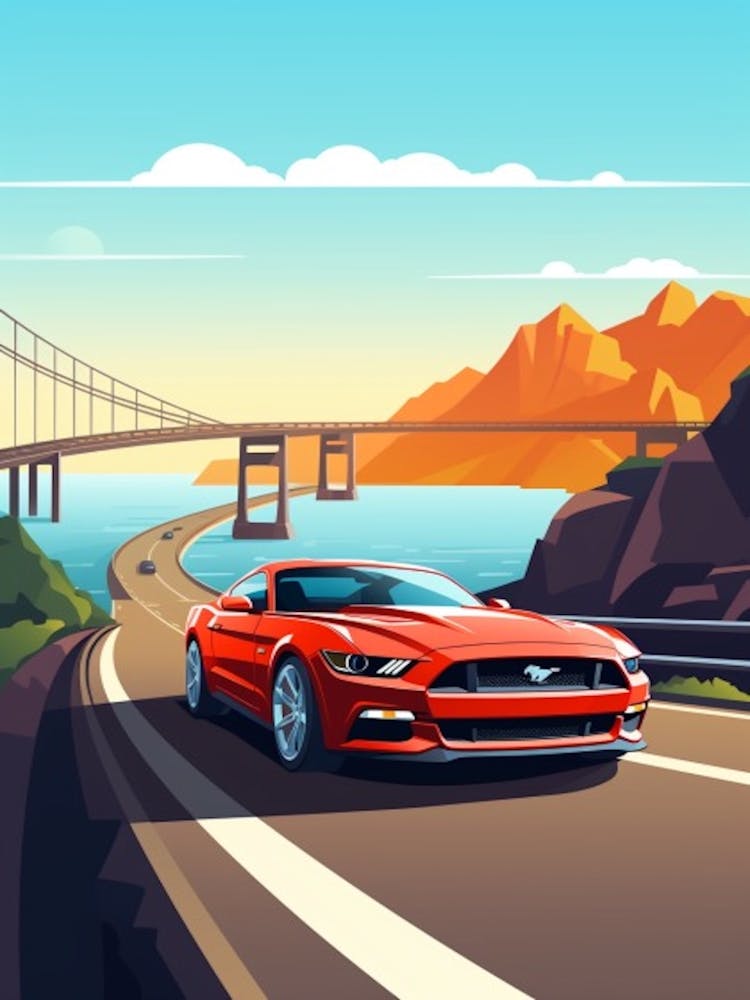 A Ford Mustang In The Pacific Coast Highway Car Illustration 4