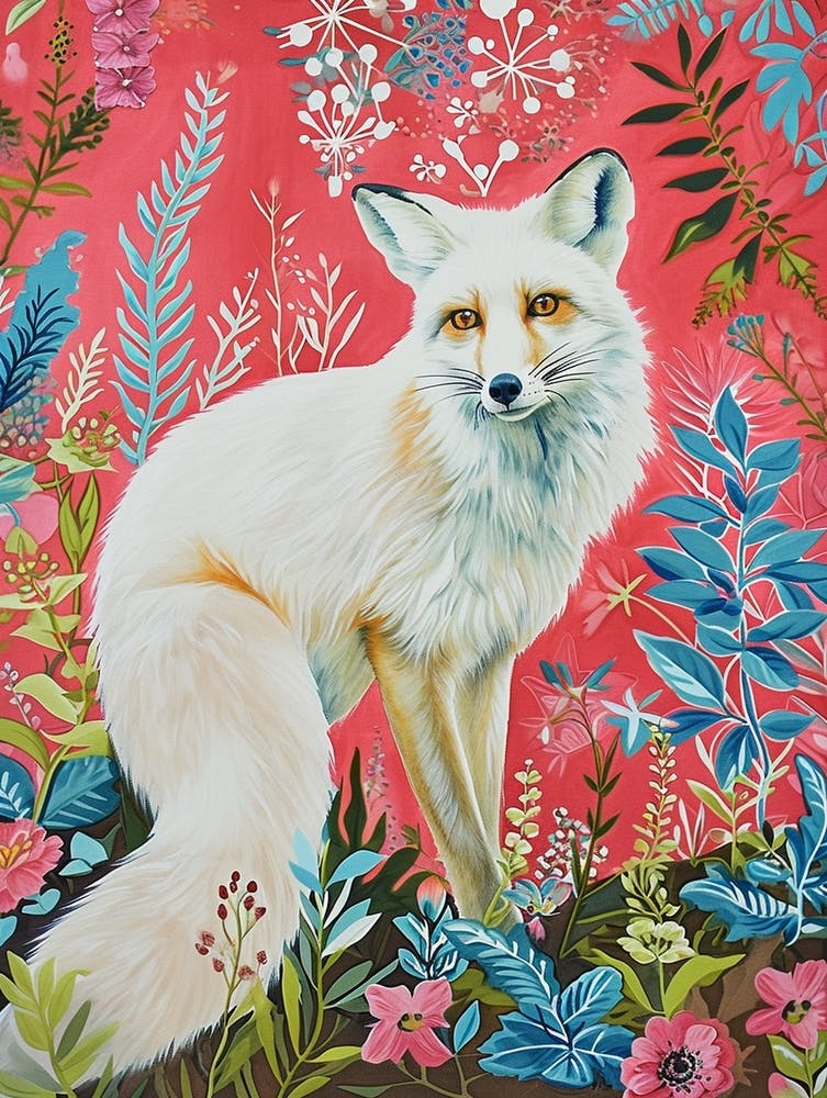 Floral Animal Painting Arctic Fox 1