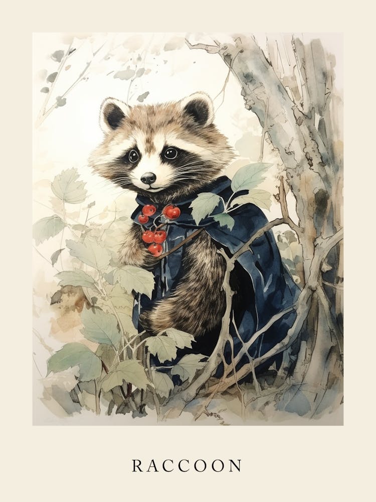 Beatrix Potter Inspired  Animal Watercolour Raccoon 3