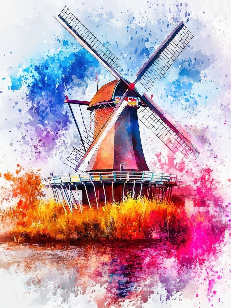 Aquarell einer Windmühle 1