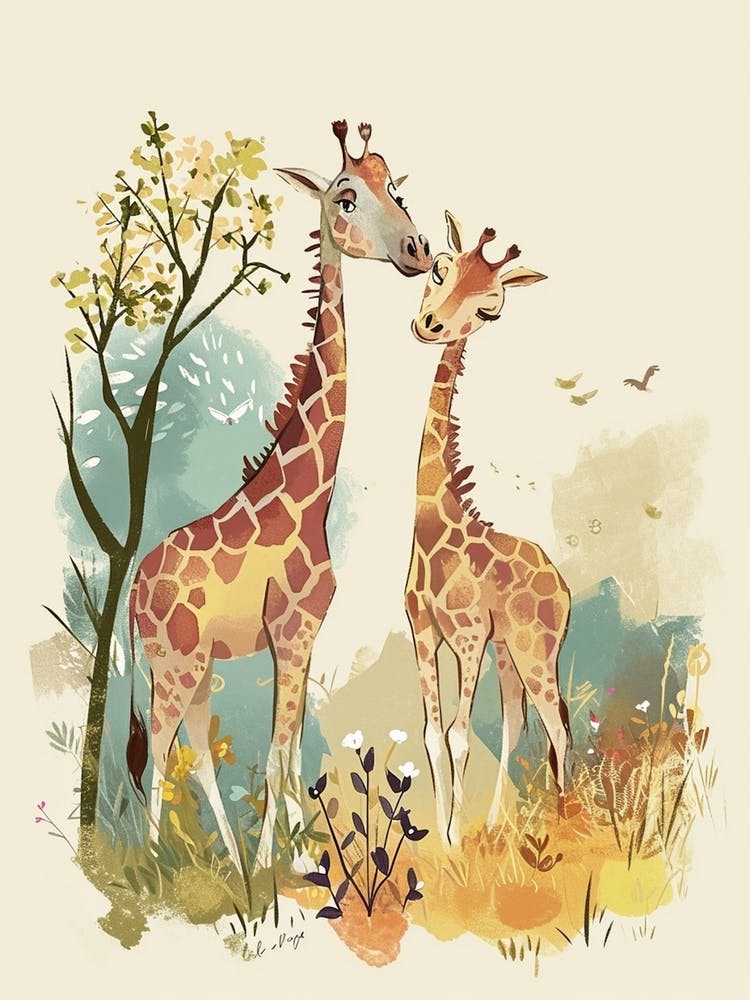 Modern Illustration Of Two Giraffes 2