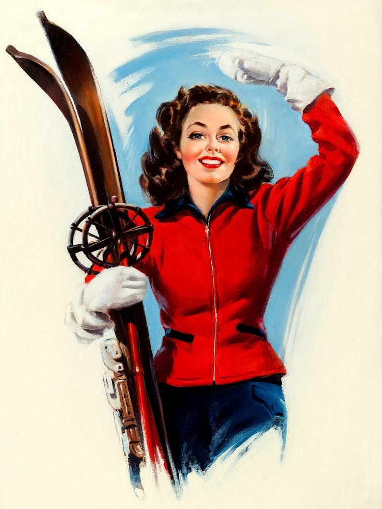 Happy Beautiful Woman Greeting Us With Ski Gear