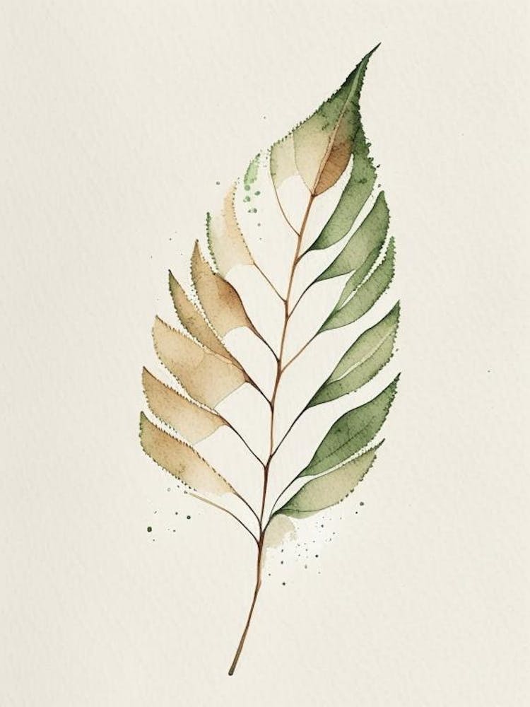 Sequoia Leaf Minimalist Watercolour 1