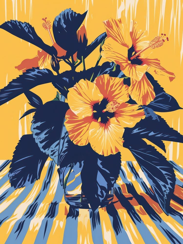 Hibiscus Flowers On A Table   Contemporary Illustration 4