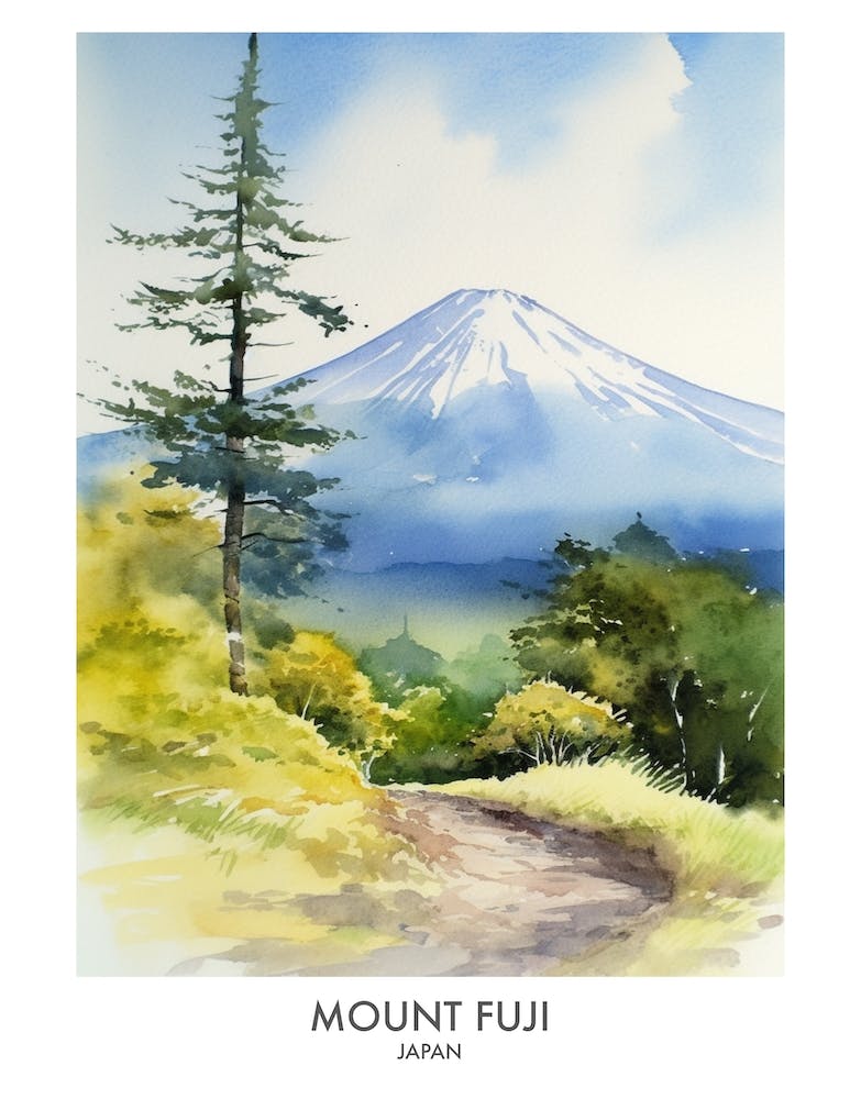 Mount Fuji 3 Watercolour Travel Poster
