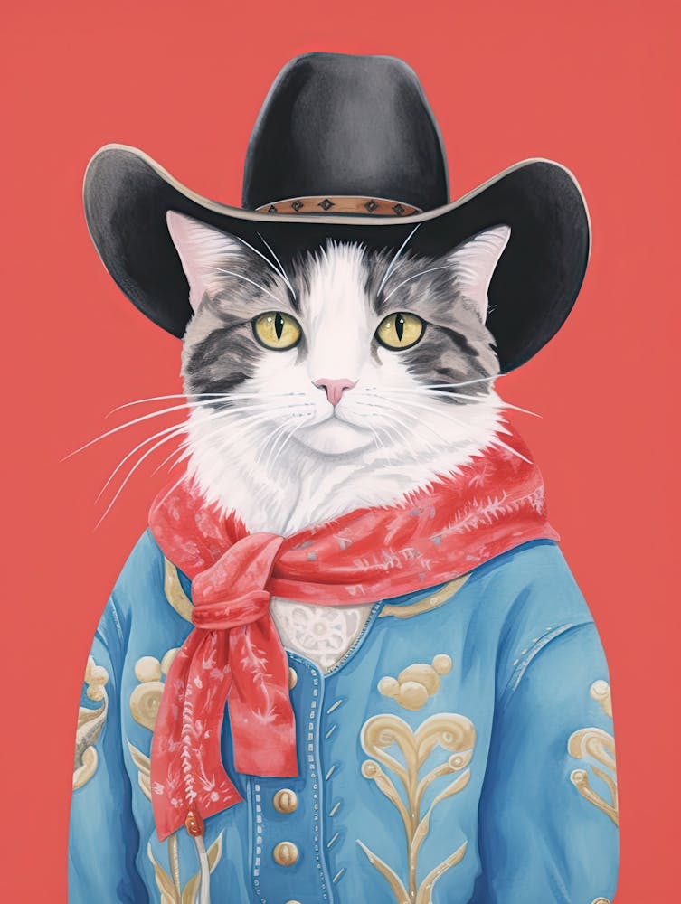 Cowboy Black And White Cat Quirky Western Print Pet Decor 3