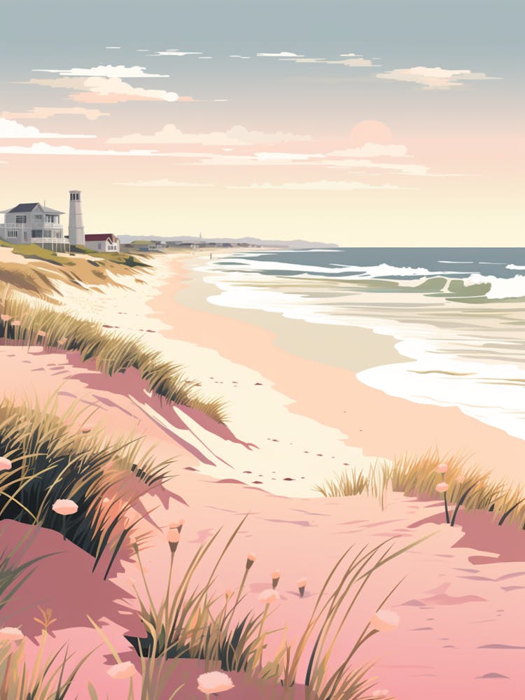 An Illustration In Pink Tones Of Outer Banks Beach North Carolina 2