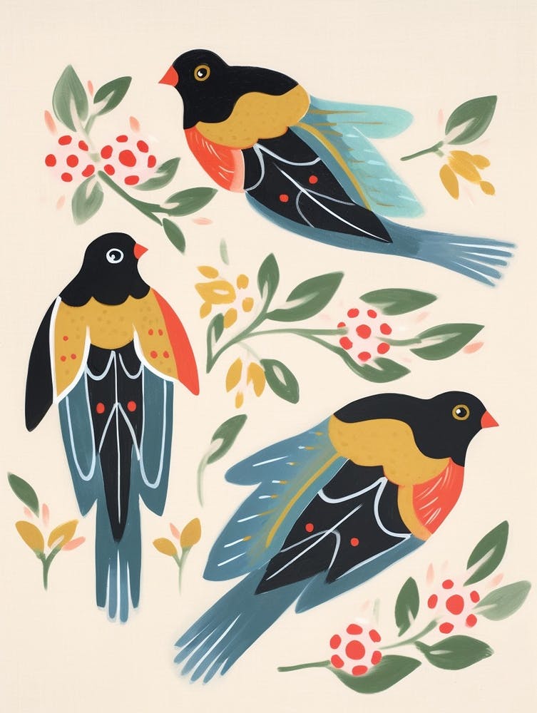 Folk Style Bird Painting Barn Swallow 2