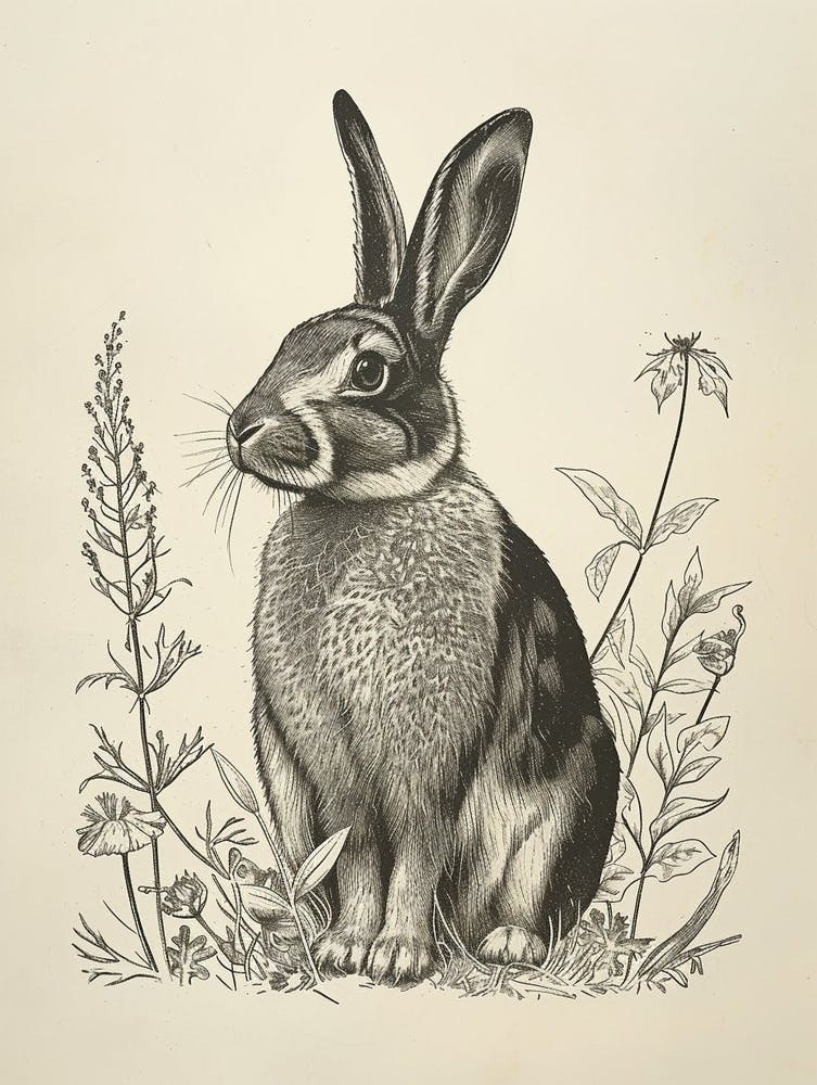 American Sable Blockprint Rabbit Illustration 1