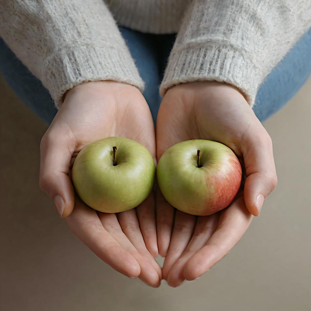 Zwei Äpfel in Händen