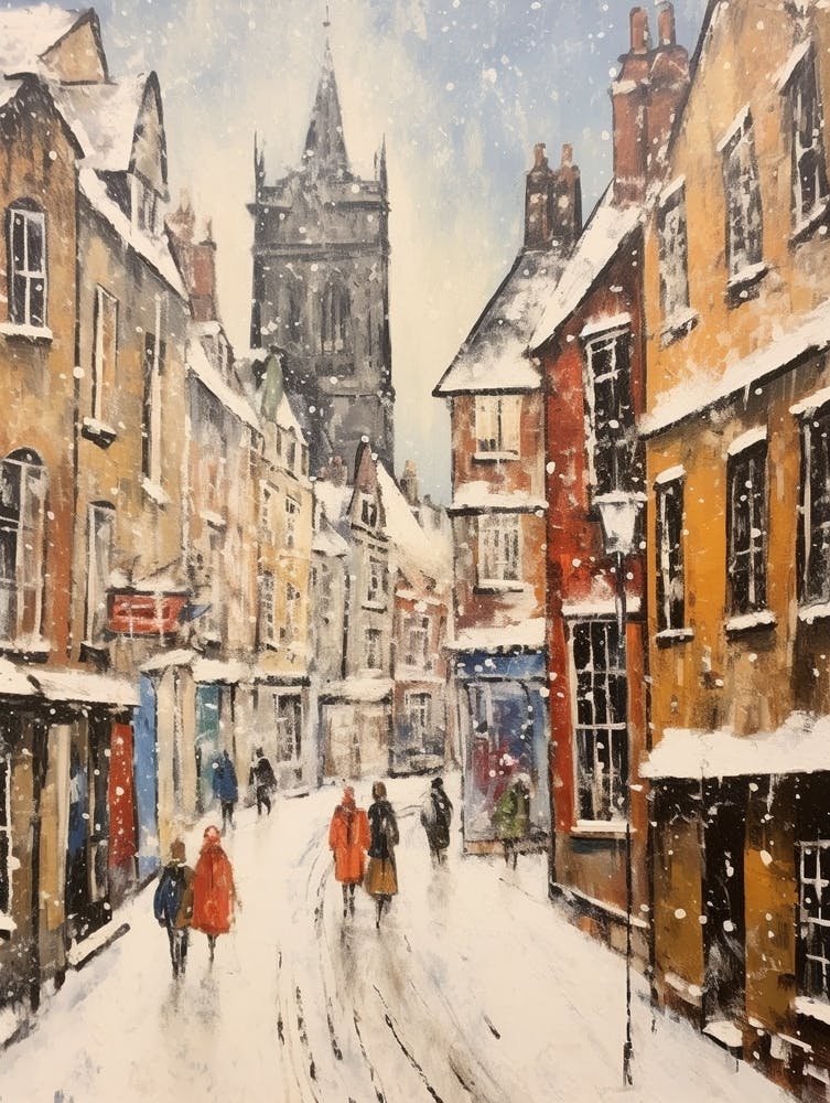 Vintage Winter Painting Durham United Kingdom 1