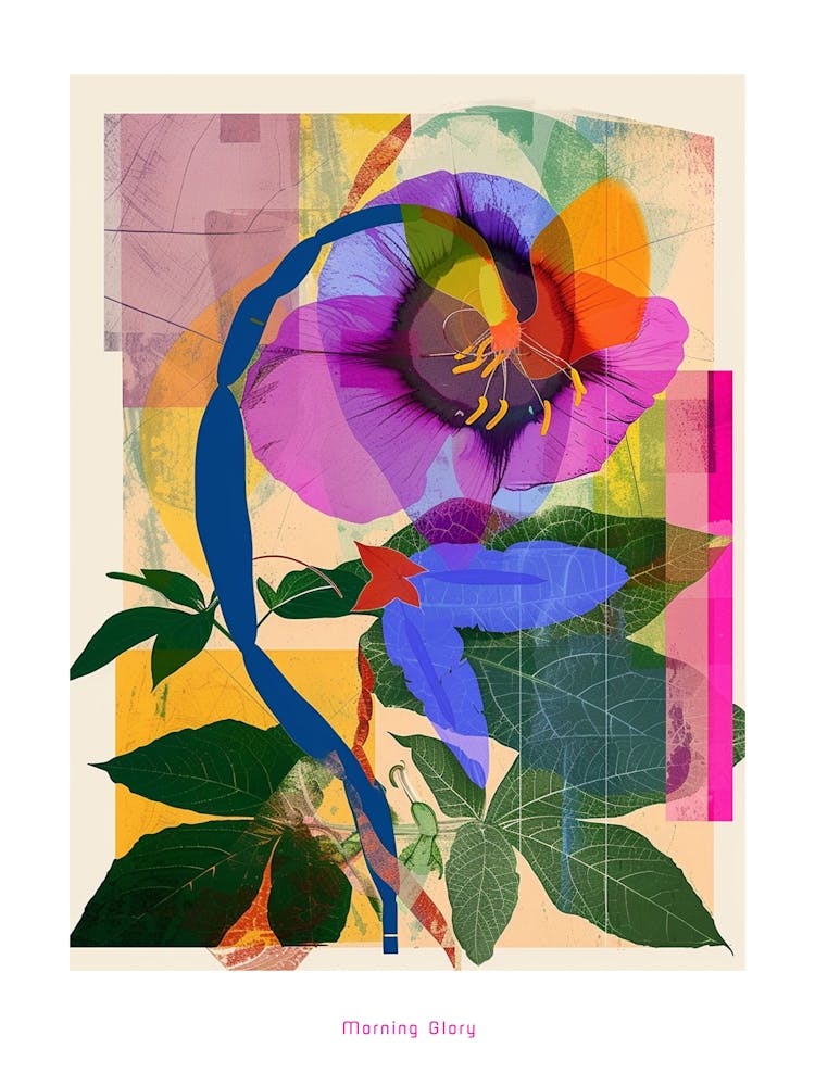 Prunkwinde 1 Neon Blumen Collage Poster