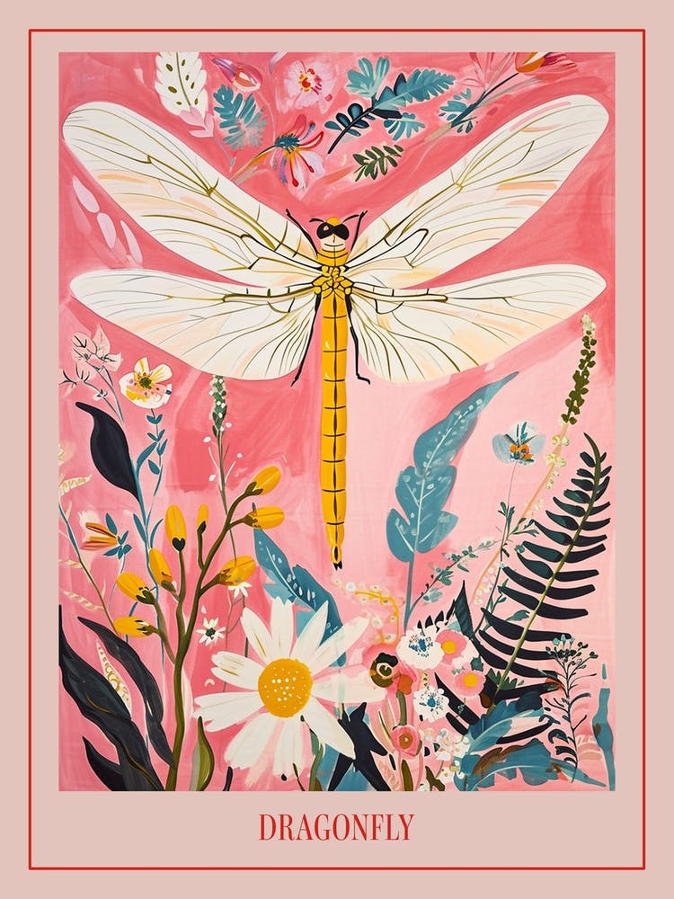 Floral Animal Painting Dragonfly 3 Poster