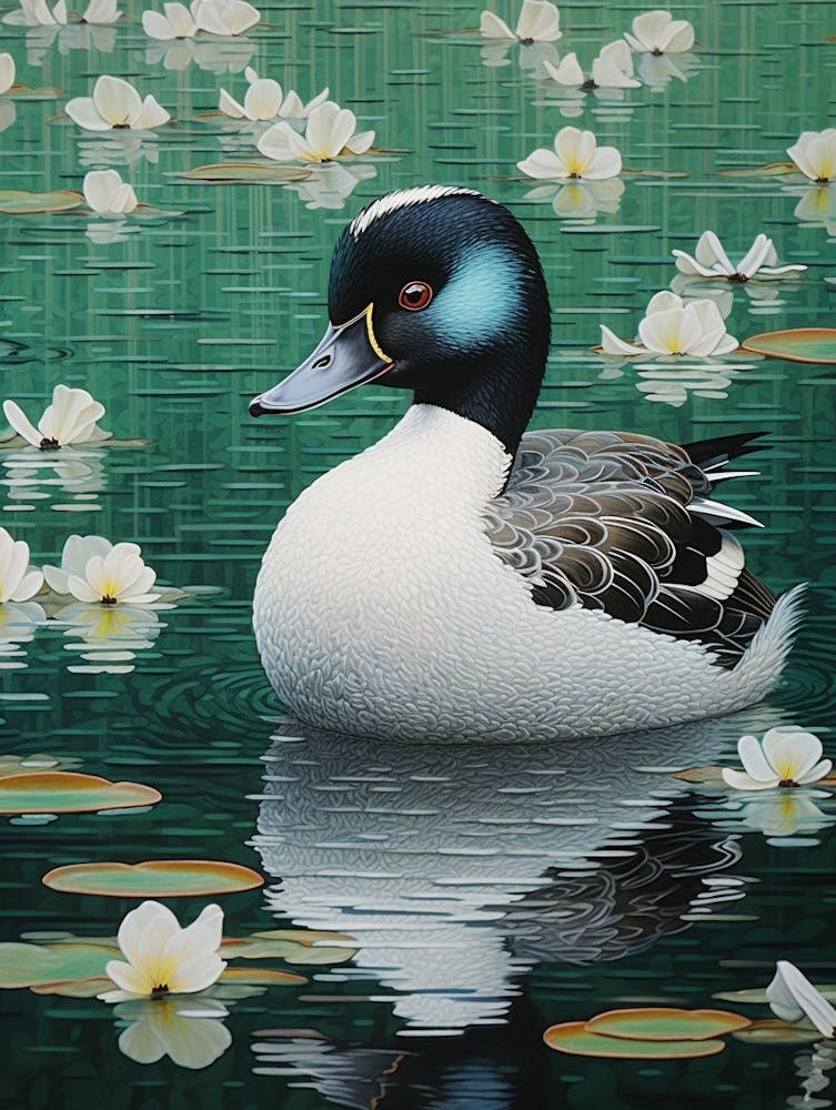 Ohara Koson Inspired Bird Painting Bufflehead 4