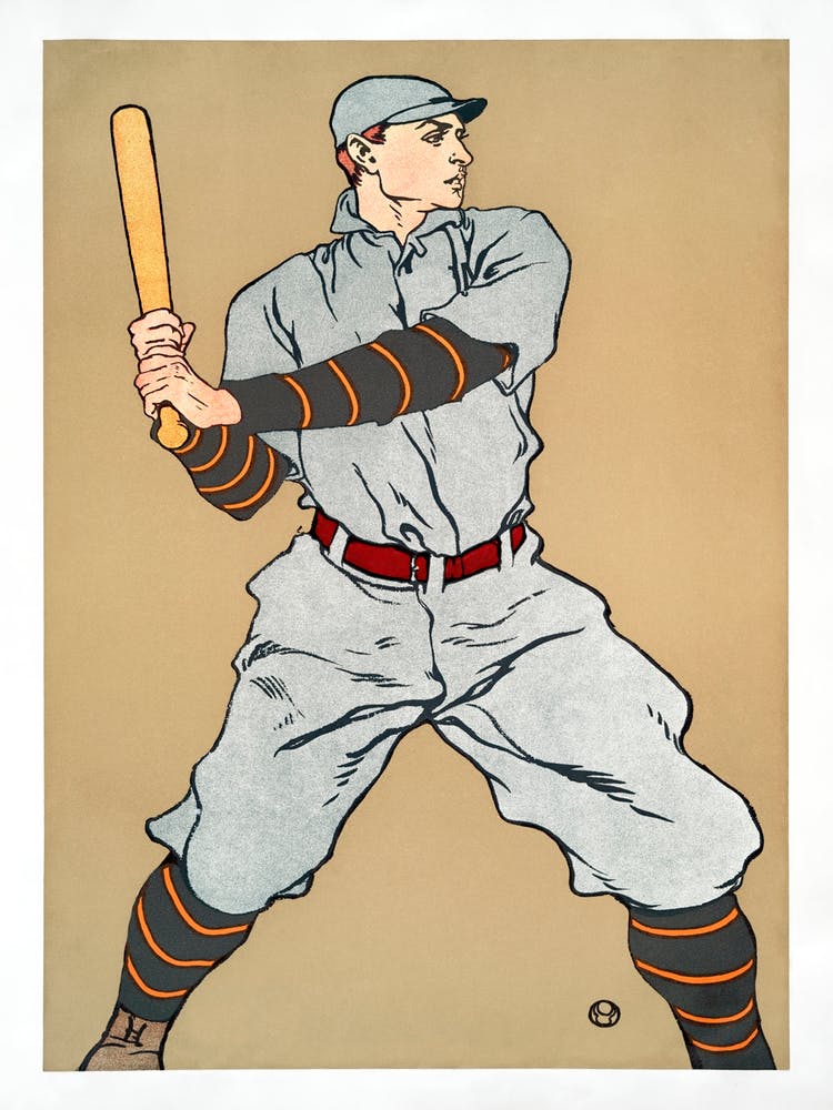 Vintage Drawing Of A Baseball Player Holding A Bat (1908), Edward Penfield