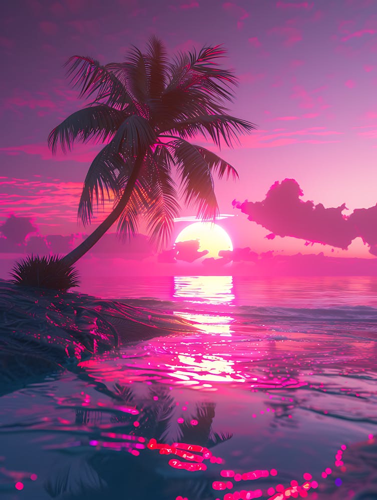 Synthwave Sunset At The Beach 10