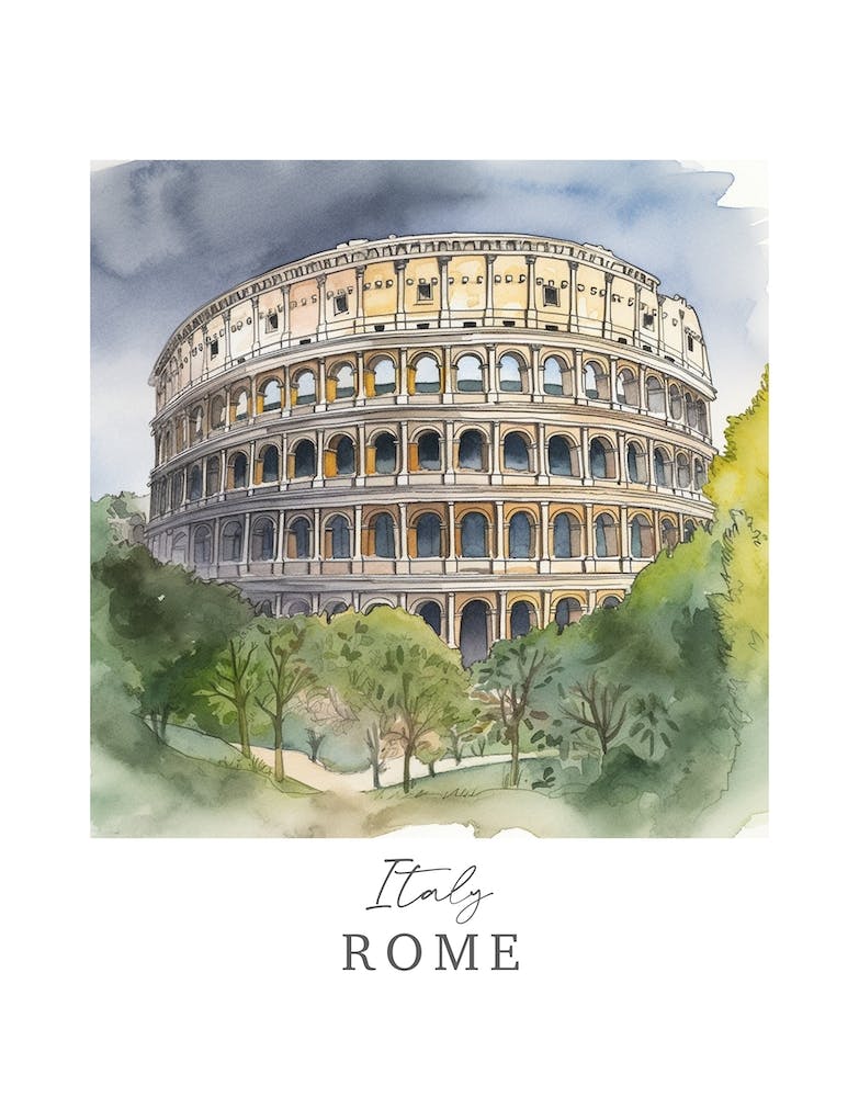Italy, Rome Storybook 2 Travel Poster Watercolour