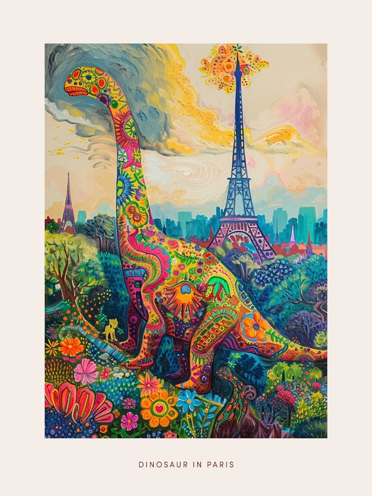 Dinosaur In Paris Painting 2 Poster