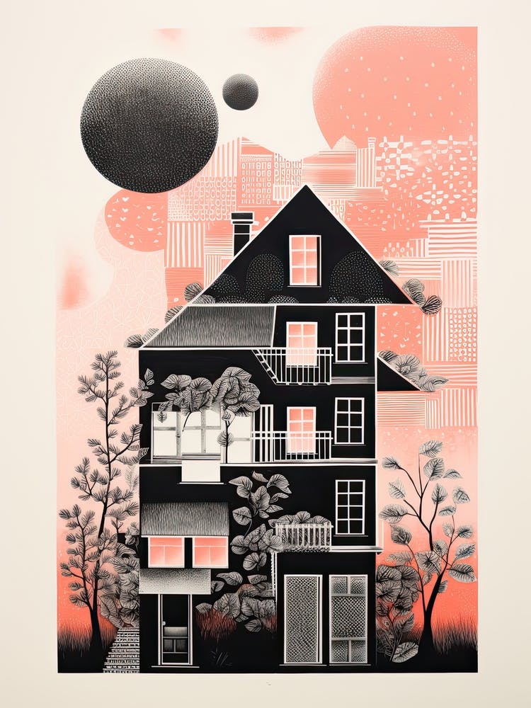 A House In Kyoto, Abstract Risograph Style 1