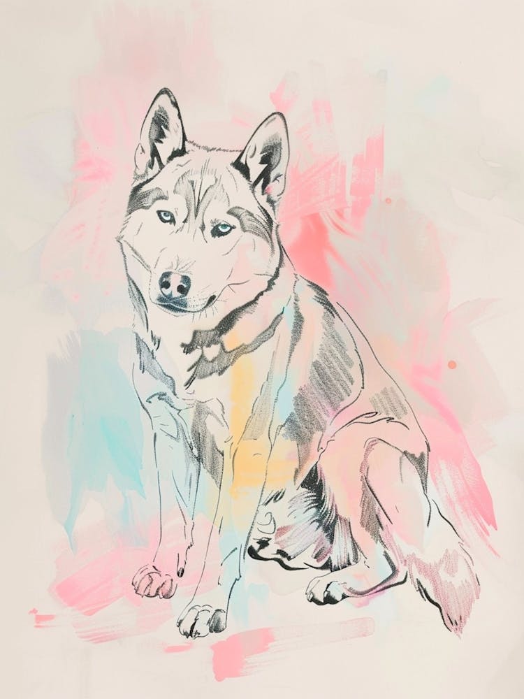 Husky Hund Pastell Linie Aquarell Illustration 2