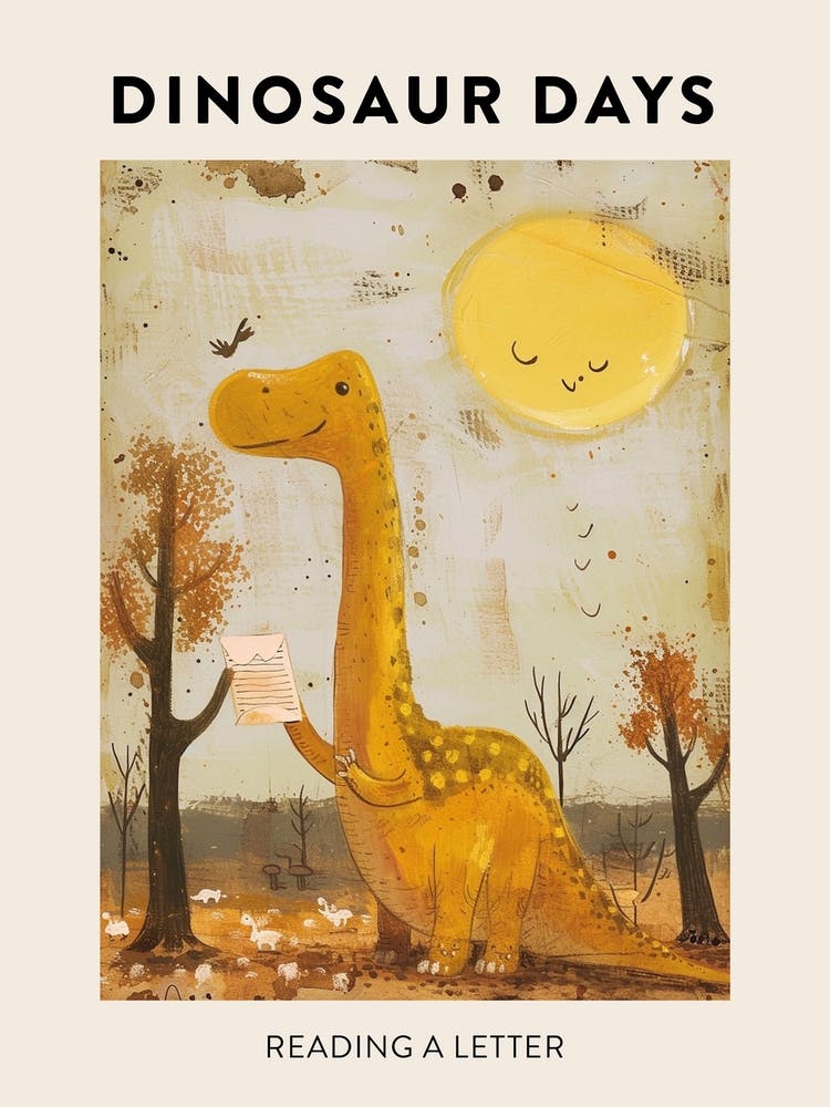 Reading A Letter Dinosaur Poster