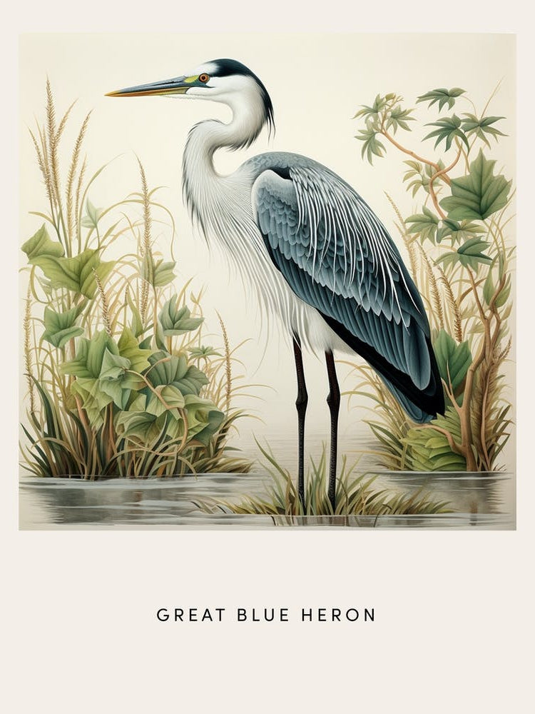 Ohara Koson Inspired Bird Painting Great Blue Heron 7 Poster