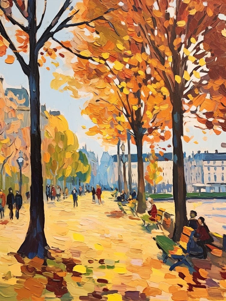 Autumn Gardens Painting Tuileries Garden France 3