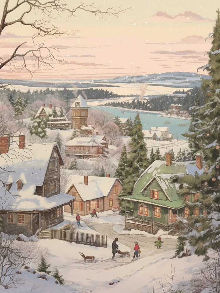 Vintage Winter Illustration Rovaniemi Finland 1
