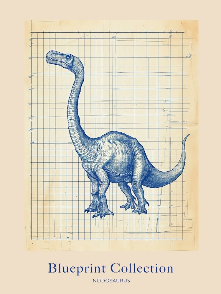 Nodosaurus Dinosaur Blue Print Sketch 2 Poster